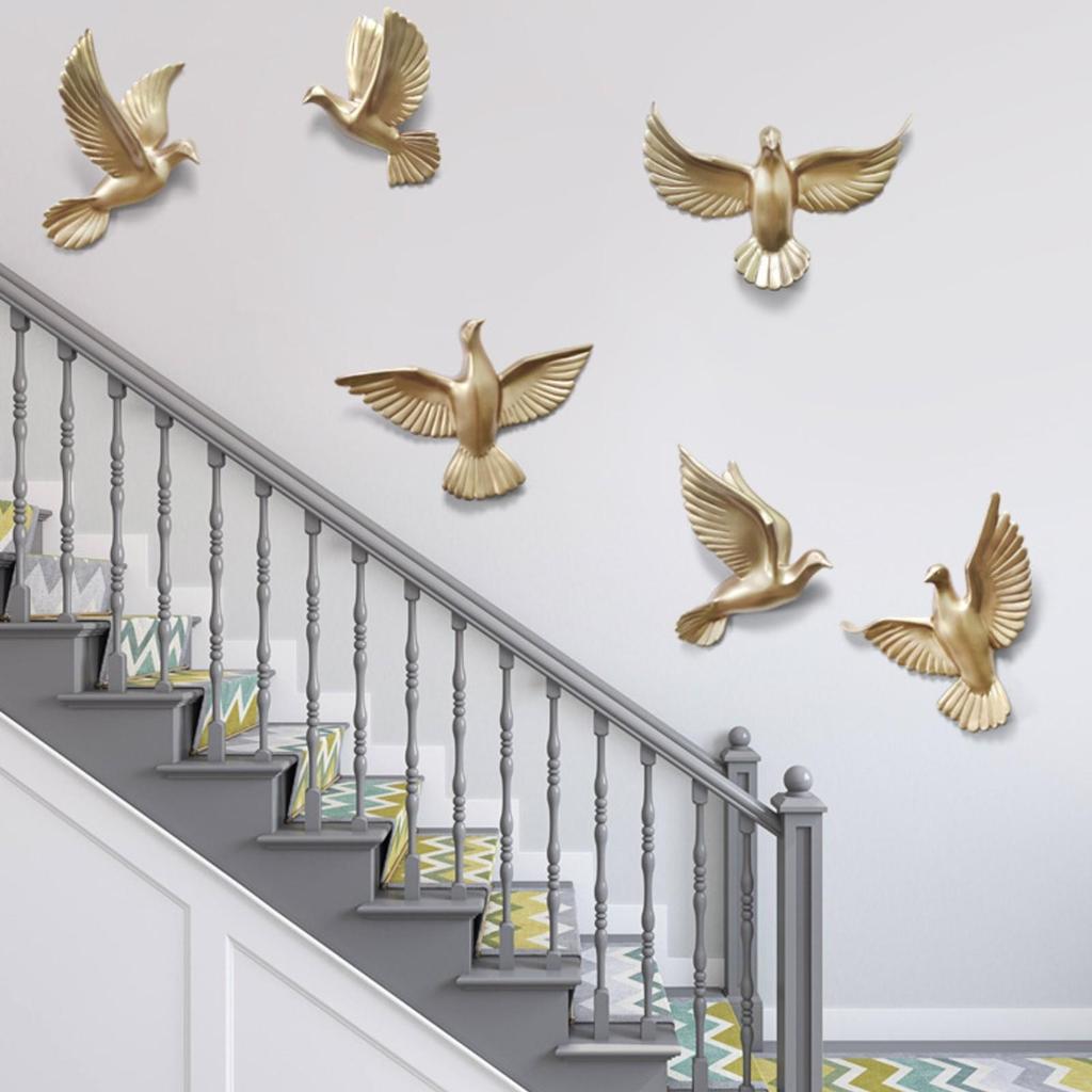 6 Pieces Pigeon Wall Art with Spread Feathers Resin Bird Decor Carved for Living Room, Entryway