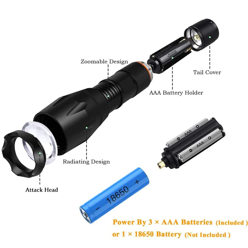 LED Flashlight with 4 Colors and Powerful 1200 Tactical Flashlight for Outdoor Animal Night and Night Waterproof Not Ultra-Bright (Red, Green, White,