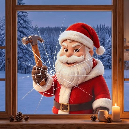 Holiday Theme Wall Stickers Christmas Santa Claus Static Glass Sticker, Removable Window Reusable PVC Festive Decorations Clings for Living