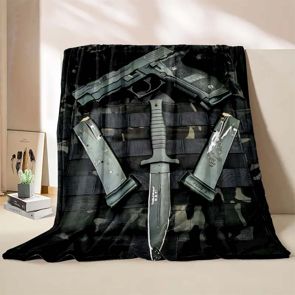 6 Sizes Arms Gun Art Printed Blanket Warm Soft and Comfortable Home Travel Blanket Sofa Bedding Cover Blanket Holiday Gifts