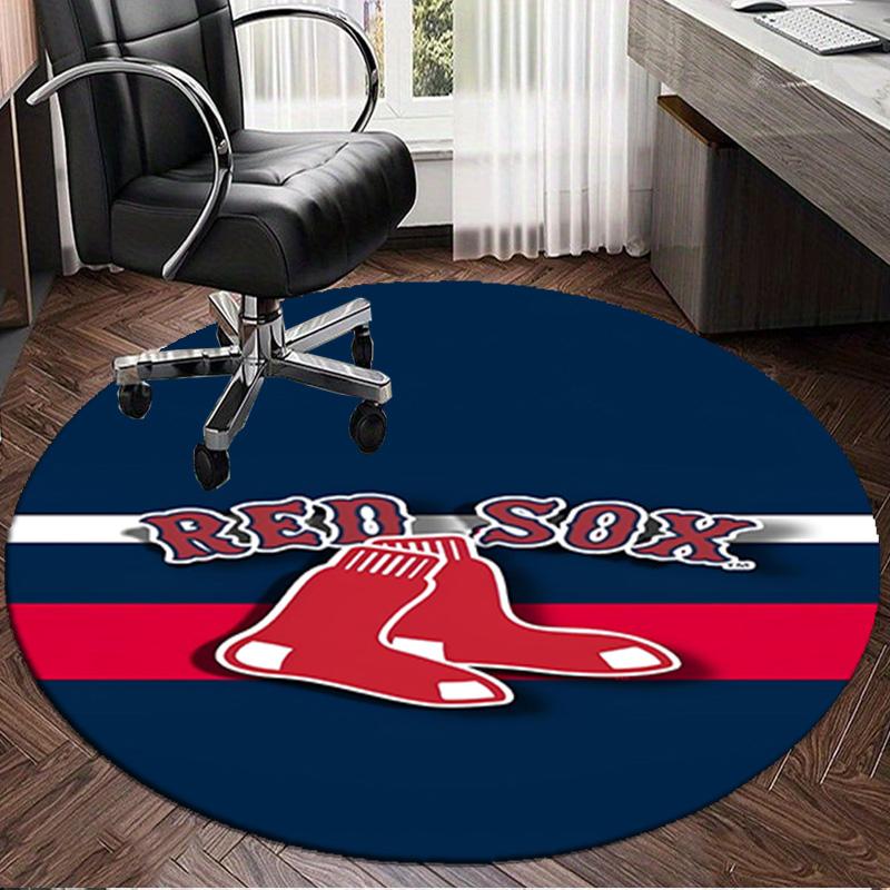 1PC Red Sox Emblem Round Rug, Non-slip Chair Mat, Home Decor, Circle Carpet Perfect for Office, Bedroom, Living Room,Christmas gift