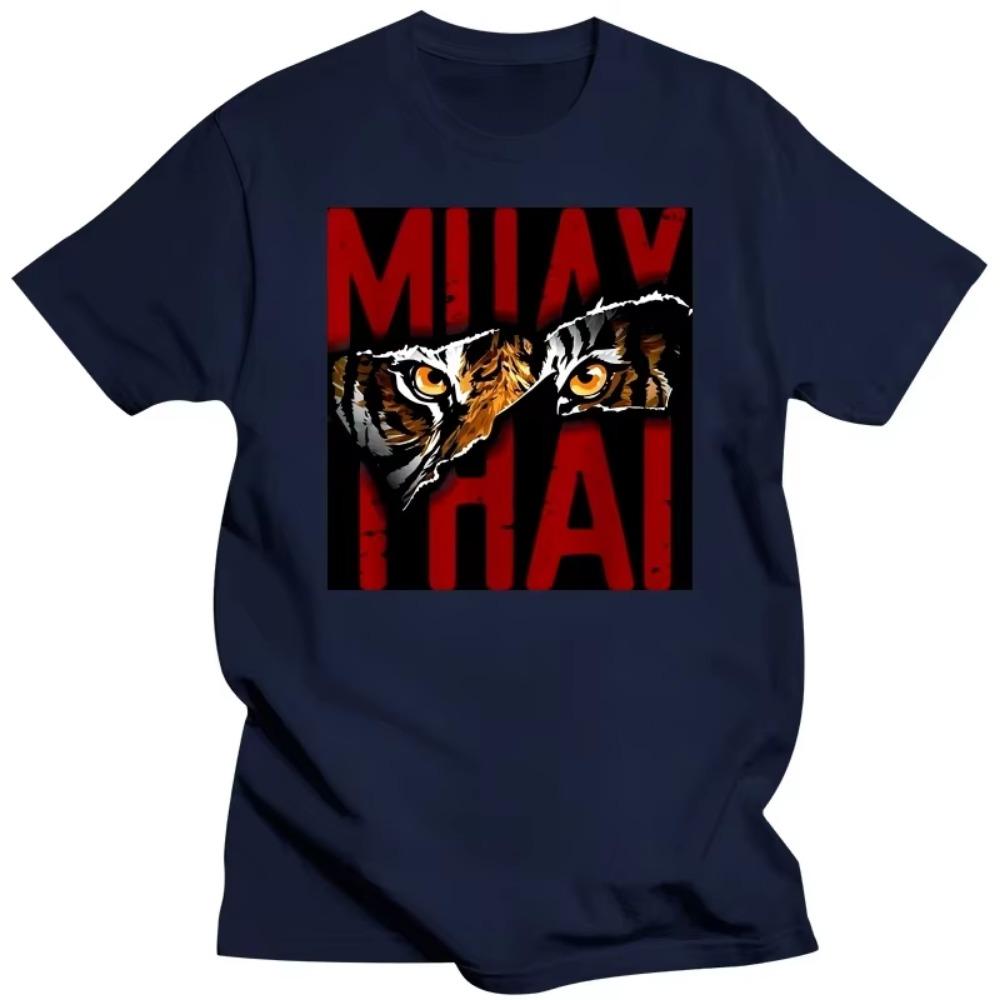 Novelty Men's Muay Thai Tiger T Shirts Short Sleeved Crewneck Cotton T-shirt Leisure Thailand Martial Art Fighter Spirit Tee Top