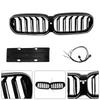 Double Slat Front Kidney Grille Compatible for BMW 5 Series G30 G38 2021-2024 W/ LED Light