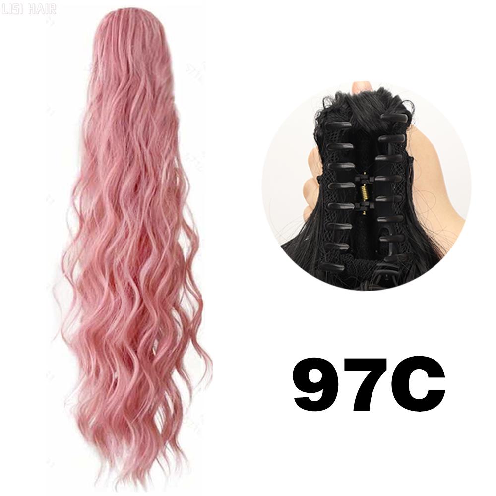 XINRAN Synthetic Long Wavy Ponytail Hair Extensions Claw Clip In Pony Tail Natural Black Wig For Women Cosplay Wear