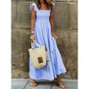 Elegant Plaid Slip Maxi Long Dress Summer Women Strapless Ruffle Backless Pleated Elastic Waist Boho Party Swing Loose Dresses