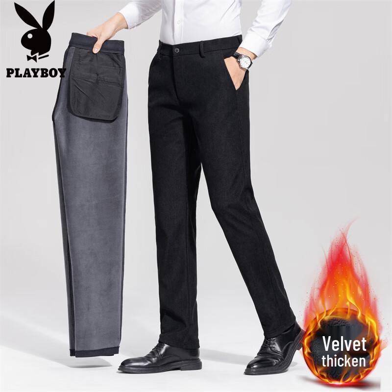 PLAYBOY Мужские повседневные прямые деловые брюки на флисовой подкладке