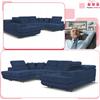 U-shaped Corner Sofa Bed, Extendable F. Savio Family Sleeping Furniture Navy Corduroy