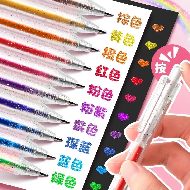 8-48 Colors Retractable Glitter Gel Pens Uncap Type Ballpoint Pen Card Stock Marking Coloring Drawing Art Marker Art Stationery
