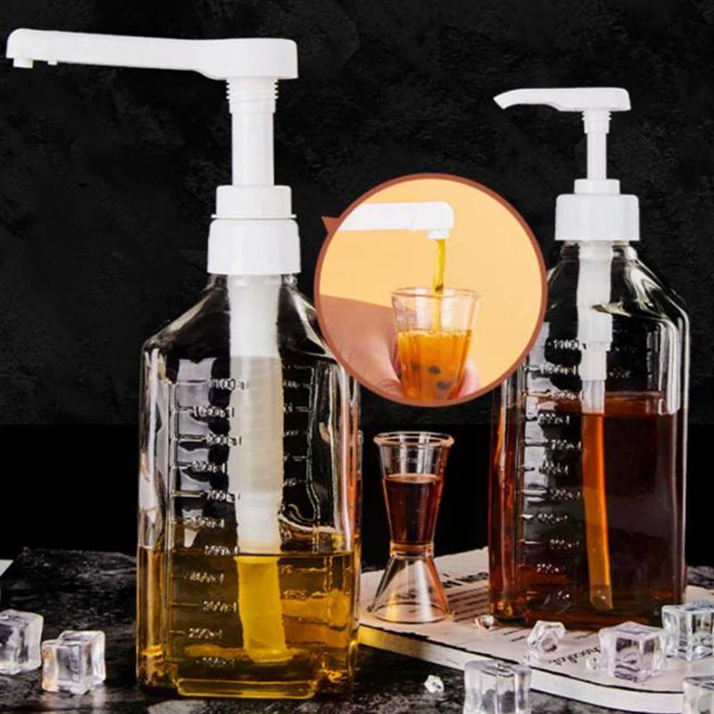 Domowy Dozownik Płynów 1600 ml Ze Skalą Syrop do Kawy Pszczela Butelka z Kroplomierzem z Głowicą Dyszy z Pompką Hydrauliczną Kuchenny Słoik na Miód Pojemnik