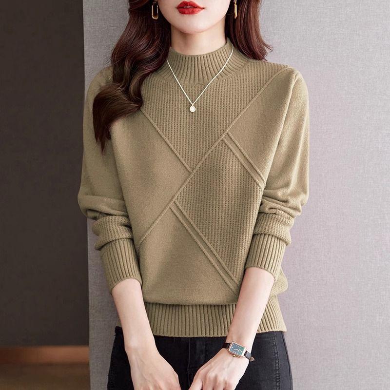 

Вязаный свитер с воротником-стойкой, женский пуловер, элегантный базовый слой, шерстяная смесь, термотоп, осень-зима One Size