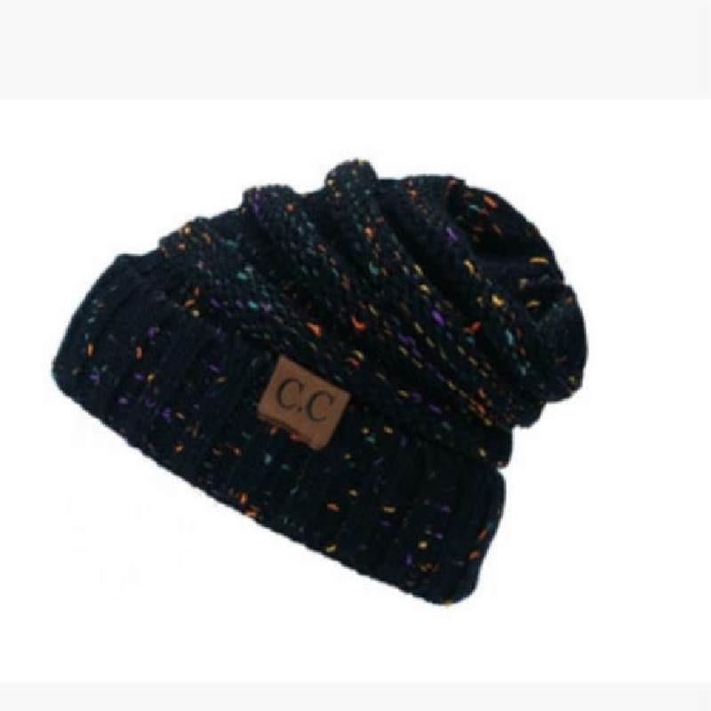 New Adult Autumn Winter Patchwork Mixed Color Knit Hat With Flip Mouth Yarn Knit Cap Reverse Mouth