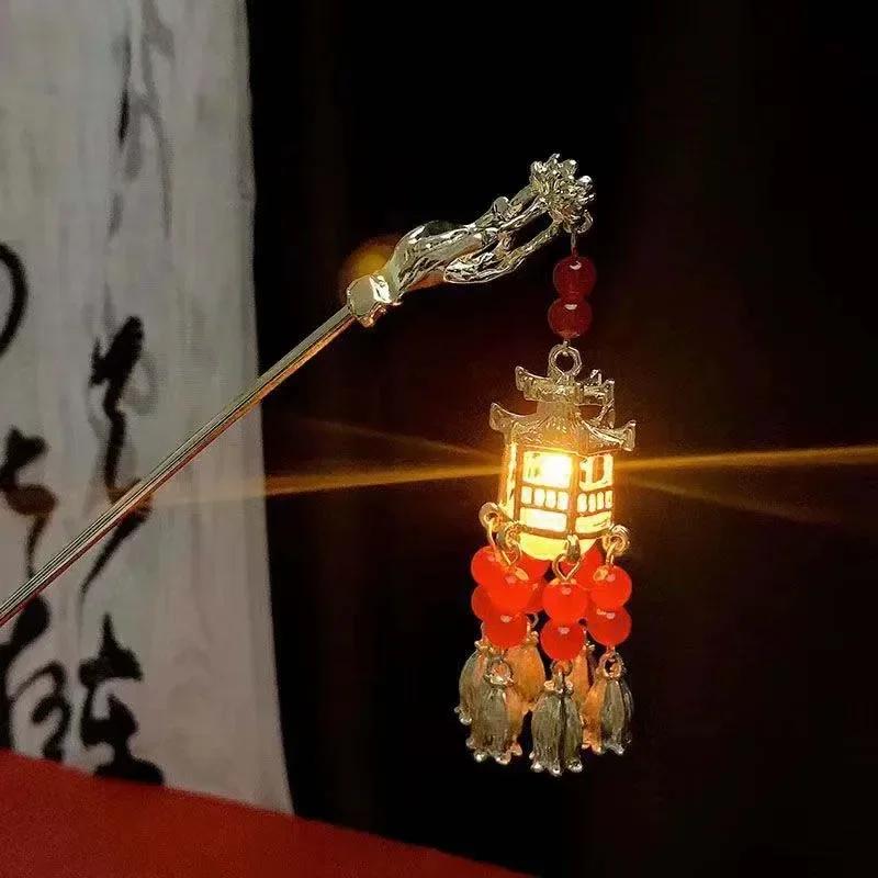 

Светящиеся заколки для волос в китайском стиле для женщин и детей, ретро, металлические, с кисточкой в виде цветка лотоса, шпильки, зажимы, аксессуары для волос