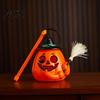 Funny Witch Hat Pumpkin Glowing Halloween Lantern, Jack O Lantern with Broom, Light Trick or Treat Lamp Up Decor, Prop for Kids Party Decor