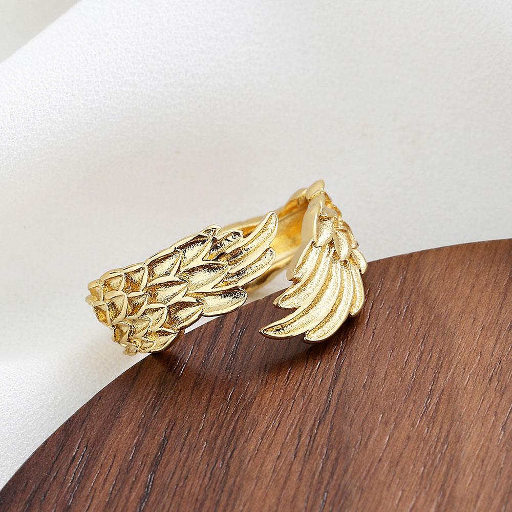 Feather Angel Wings Adjustable Ring Silver Plated Guardian Wings for Women Sympathy Memory Fashion Statement Jewelry