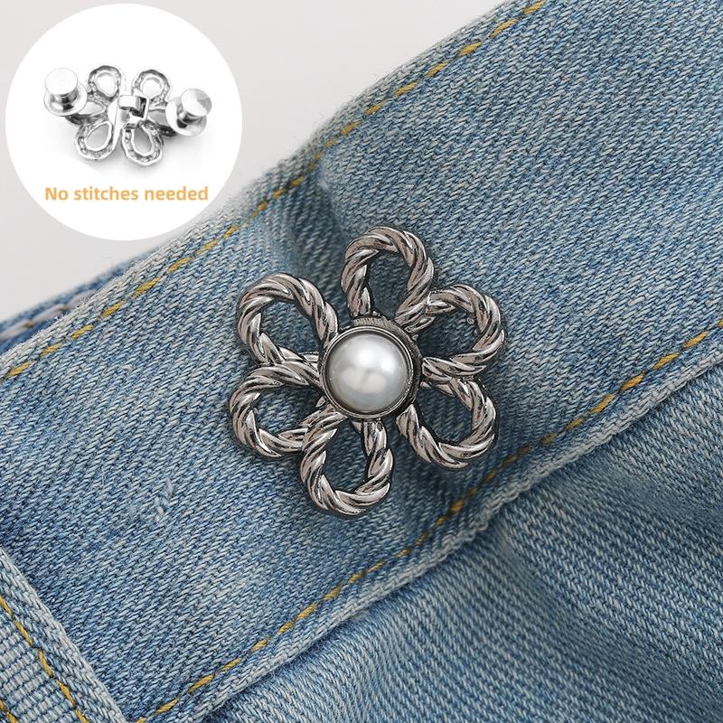 2pairs Waist Metal Flower Adjustable Tighten Invisibility Decoration Couple Buckles Pants Skirts Size Change From Large To Small