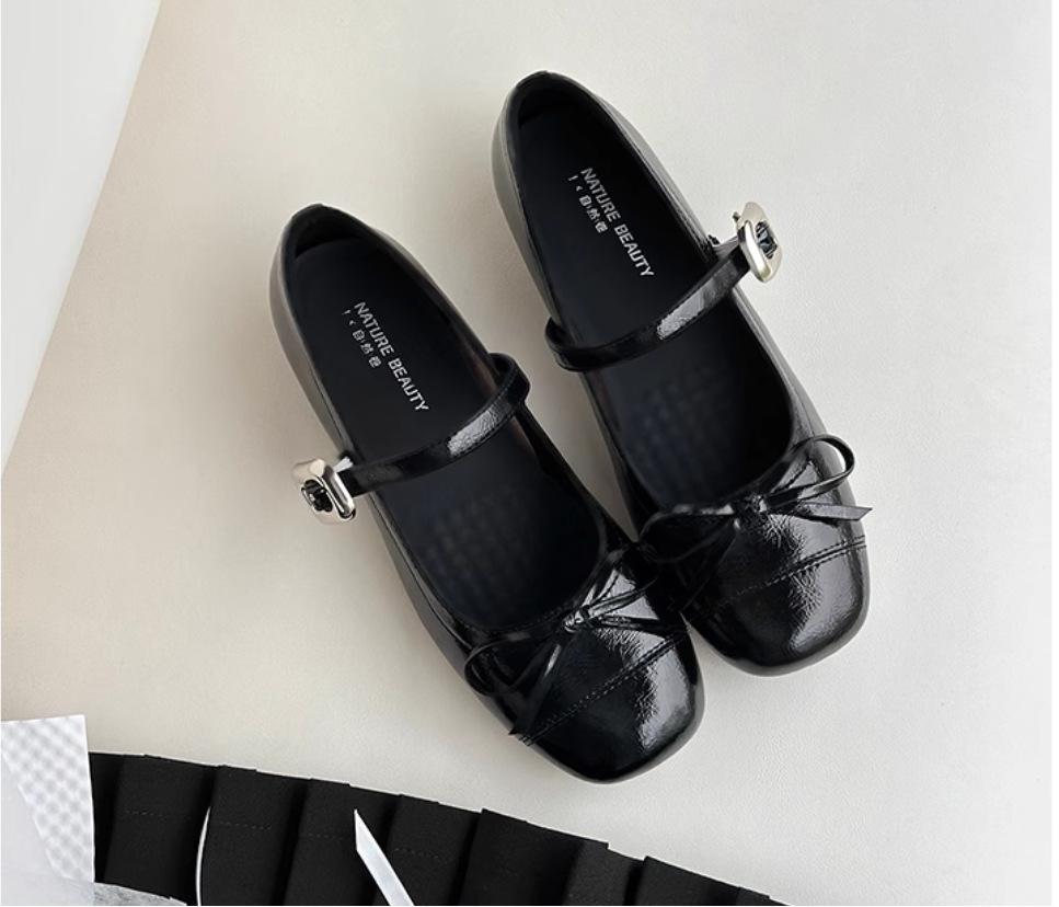Black French with skirt shallow mouth flat sole shoes women's 2025 new summer ballet retro Mary Jane women's shoes