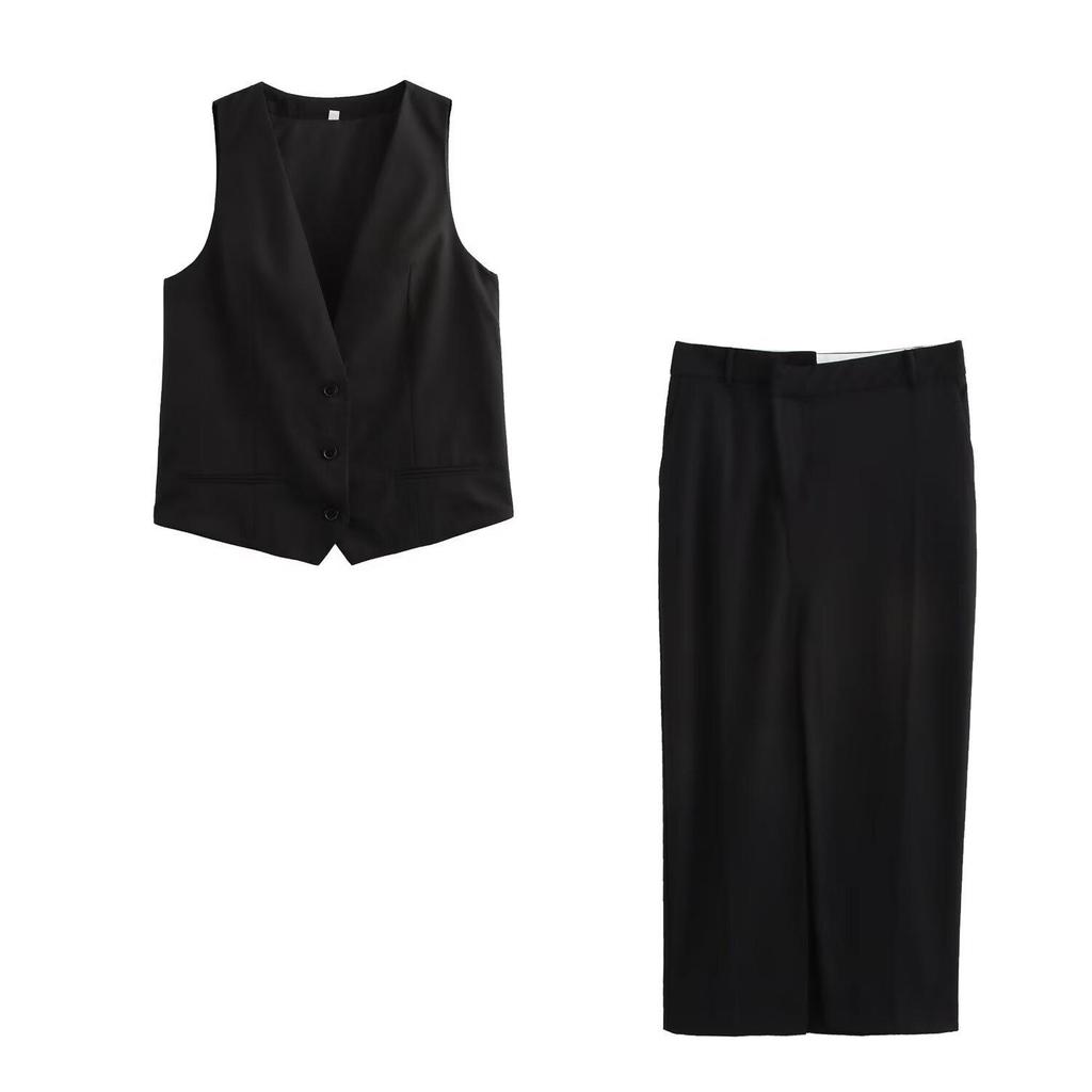 2025 Spring European & American Style French Silk Satin Sleeveless Women's Vest Set