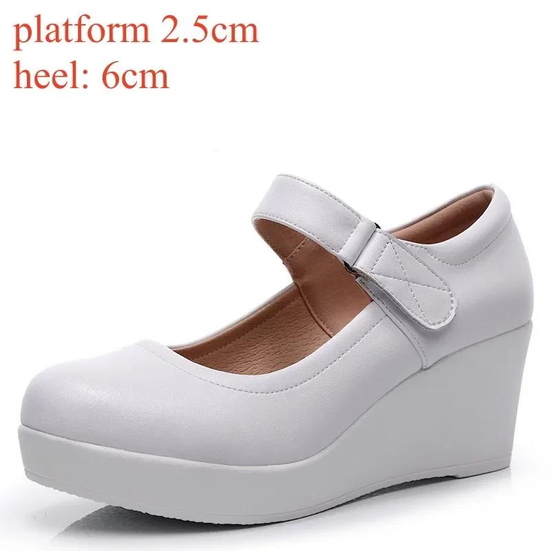 Små Pluss Størrelser 33-43 Ekte Skinnsko Platform Kiler Mary Janes Kvinner Vår 2025 Høye Hæler Pumps for Kontormodell