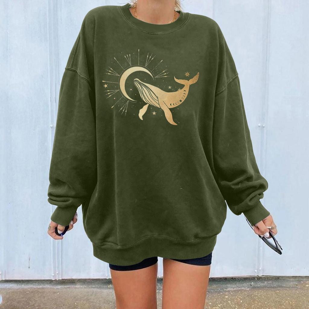 Women's Sun Fish Print Casual Printing Long Sleeve Sweatshirt Pullover Blouse