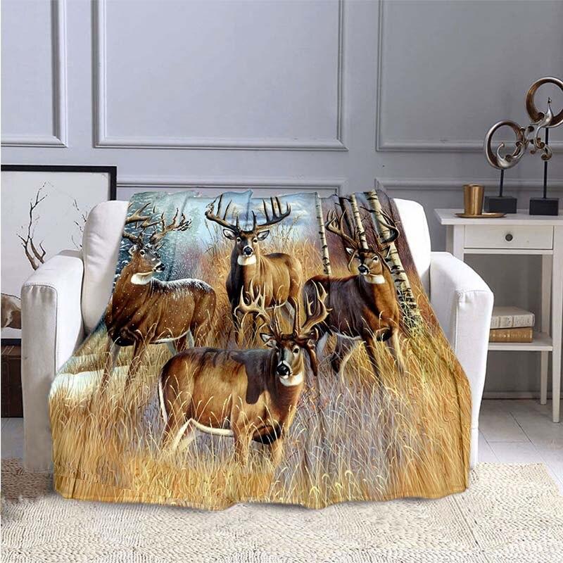 Deer Flannel Blanket for Beds Hiking Picnic Fashionable Bedspread Throw Blanket  Picnic Blanket  Warm Blanket