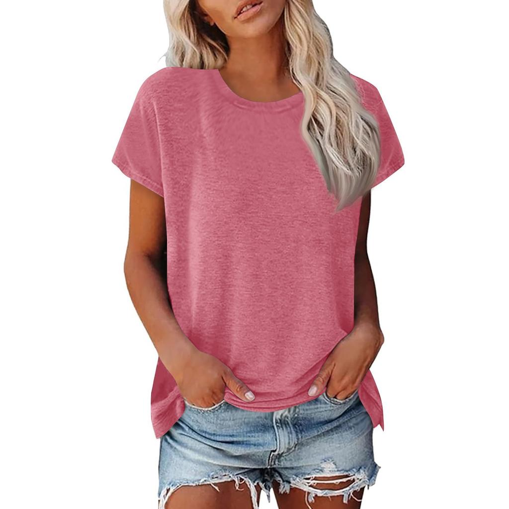Women's Summer Casual -shirt Round Neck Solid Color Tops Cotton Casual Women's Short Sleeve Tops Tops Sports Shirt