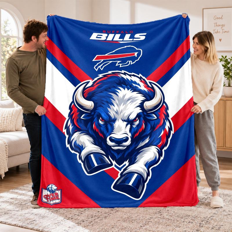 Flannel Fleece Blanket with Buffalo Bills Design, Soft Lightweight Throw for Bed Sofa Travel