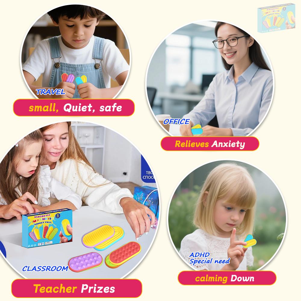 6Pcs/Set Sensory Magnet Toy Silicone Magnetic Slider for Autism Anxiety Stress Relief Toy