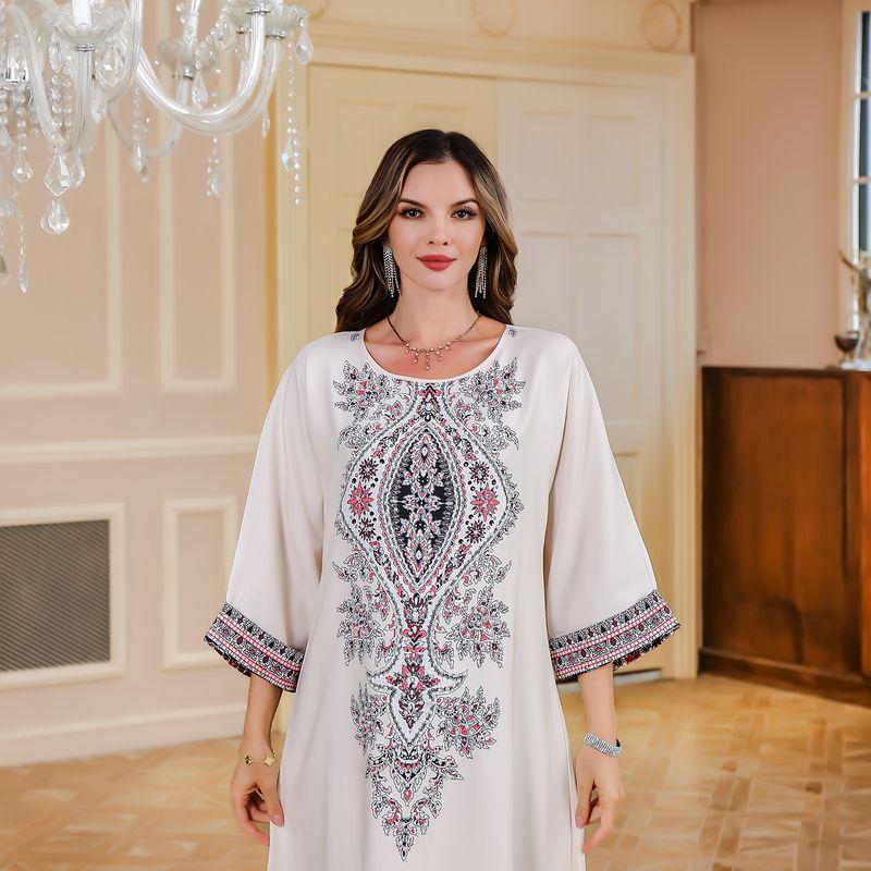 Indonesia Middle East Dubai Arab Turkey Fixed Bead Rhinestone Printing a Word Dress Robe Gown Dresses