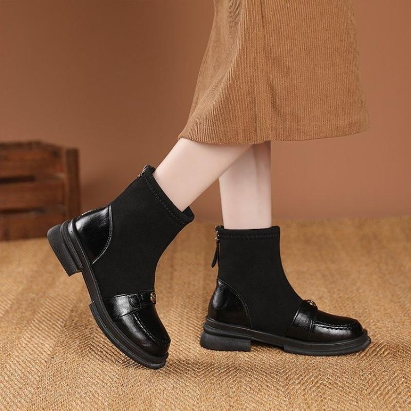 Retro Soft Leather Thick-soled Sock Boots, New Slim Boots, Short Boots and Women's Shoes