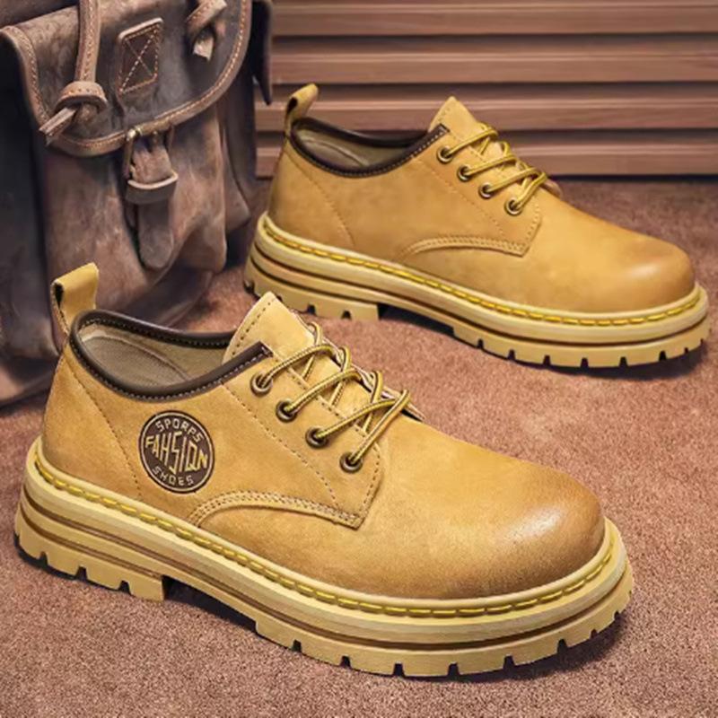 Rhubarb Boots Martin Boots Spring and Autumn Men's Leather Boots 2025 New Heightening Thick-soled Tooling Short Boots