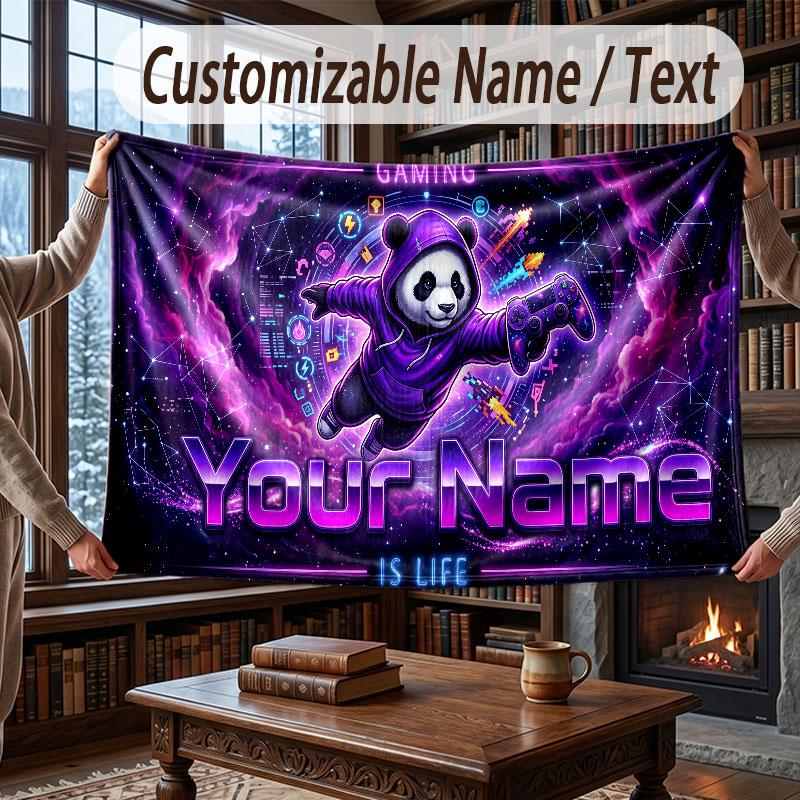 Game Controller Theme Throw Blanket Custom Name Text Personalized Blanket Soft Cozy Blanket for Home Sofa Bed