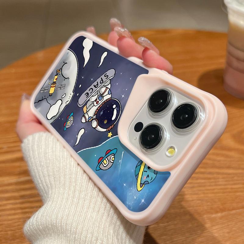 

Жесткий чехол Outer Space Astronauts для iPhone 16 15 14 Pro Max Plus 13 Pro Max, ударопрочный, с мягкими краями, акриловый тонкий чехол iPhone 15 чёрный
