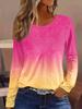 Women's 3D Printed Gradient Printed T-shirt Fashion Long Sleeve Round Neck Regular Tops Holiday Weekend Spring and Autumn