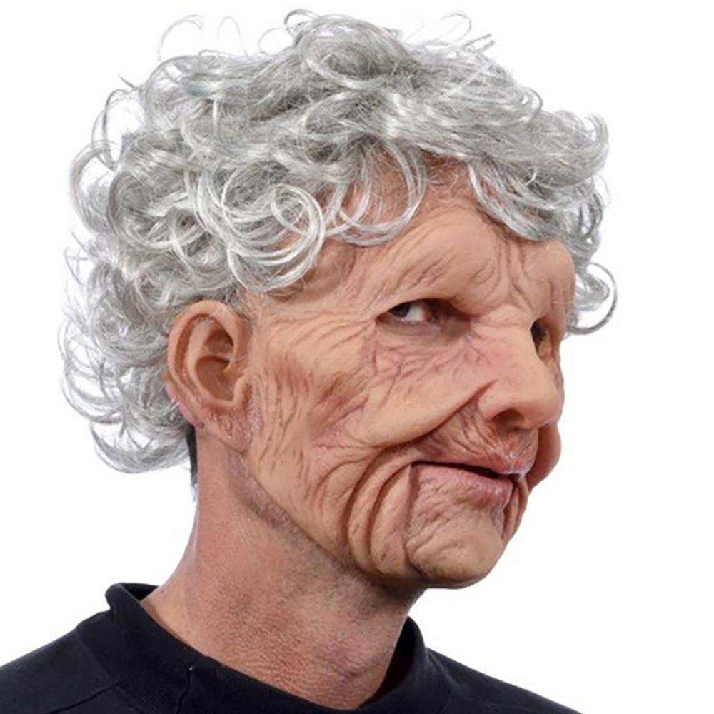 with Hair Halloween Old Man Mask Soft Grandma Headgear Scary Masquerade Head Cover  Fool's Day