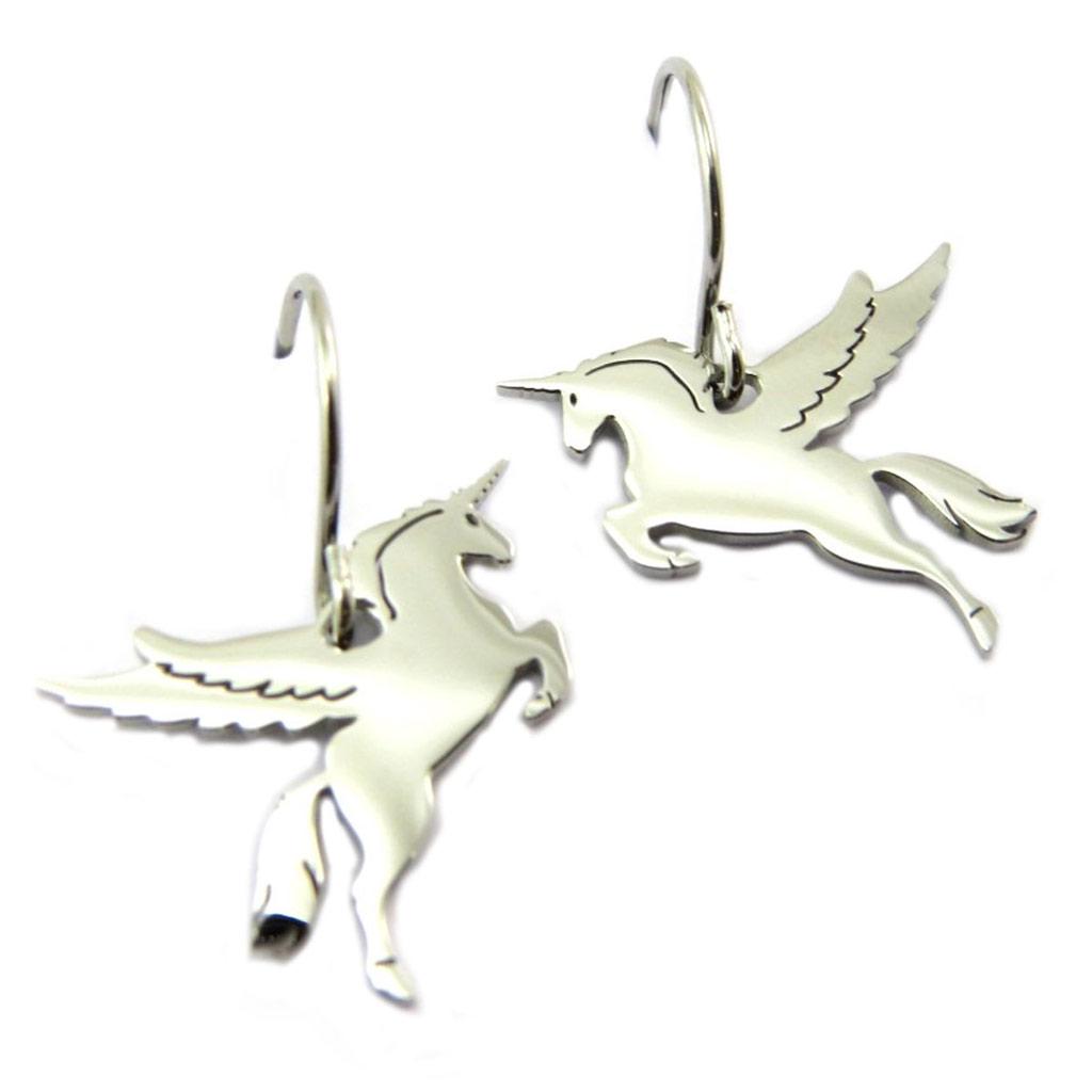 Les Trésors De Lily [P7791] - Náušnice designové ocelové 'Jednorožec Můj Jednorožec' stříbrné - 25x15 mm