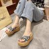 Wearing Wedge Heels Slippers Women's Shoes Summer New Leopard Print Muffin One-word Drag Thick-soled Beach Cool Slippers