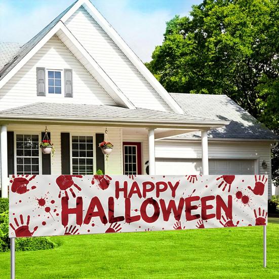 Outdoor Hanging Banners Halloween Fence Banner, 118 x 20 Inch Large Yard Sign Banner Flag, Scary Trick or Treat Party Decor Backdrop Decoration