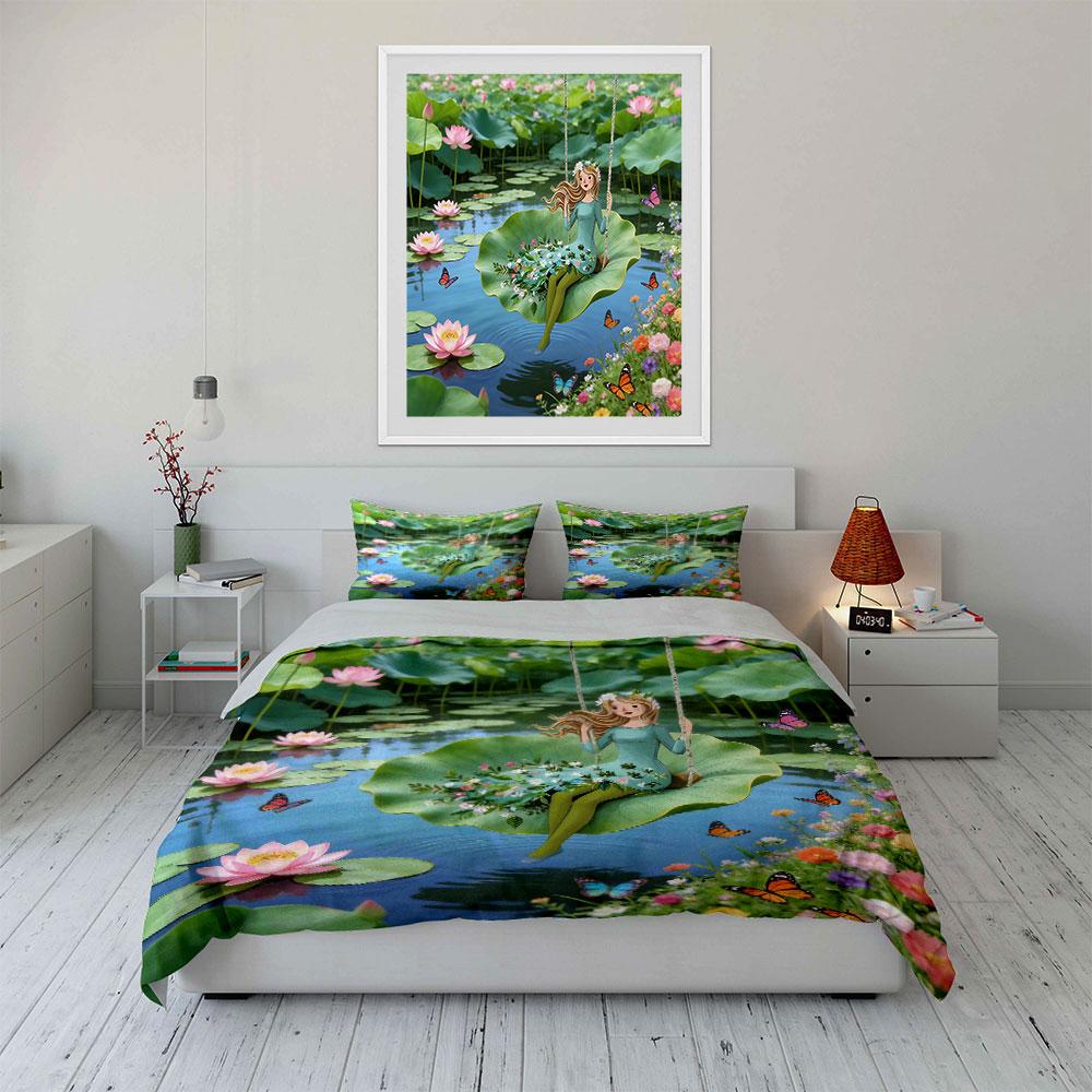 Fairy Garden Decor Set Soft Comfortable Duvet Cover Bedding Set Included 1*Duvet Cover & 2*Pillowcases, Gift