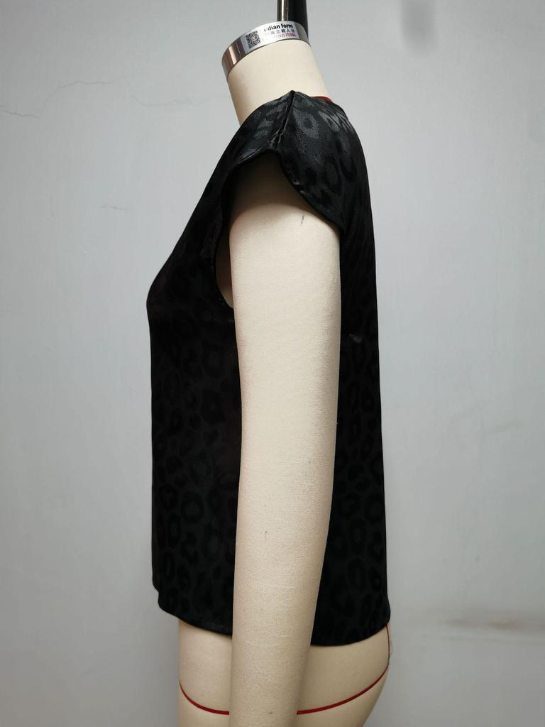 Leopard Print Jacquard Short Sleeve Women's Summer Top