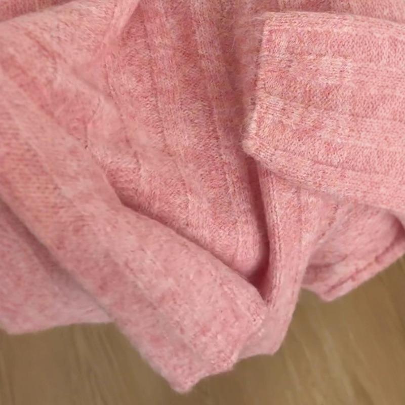 Fell! Gentle cherry blossom powder sweater collar lazy top age-reducing versatile knitted sweater