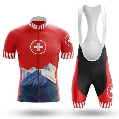 Swiss Red Cycling Jersey Set for Men, Gradient Mountain Bike Tracksuit, Summer Sportswear, 2026