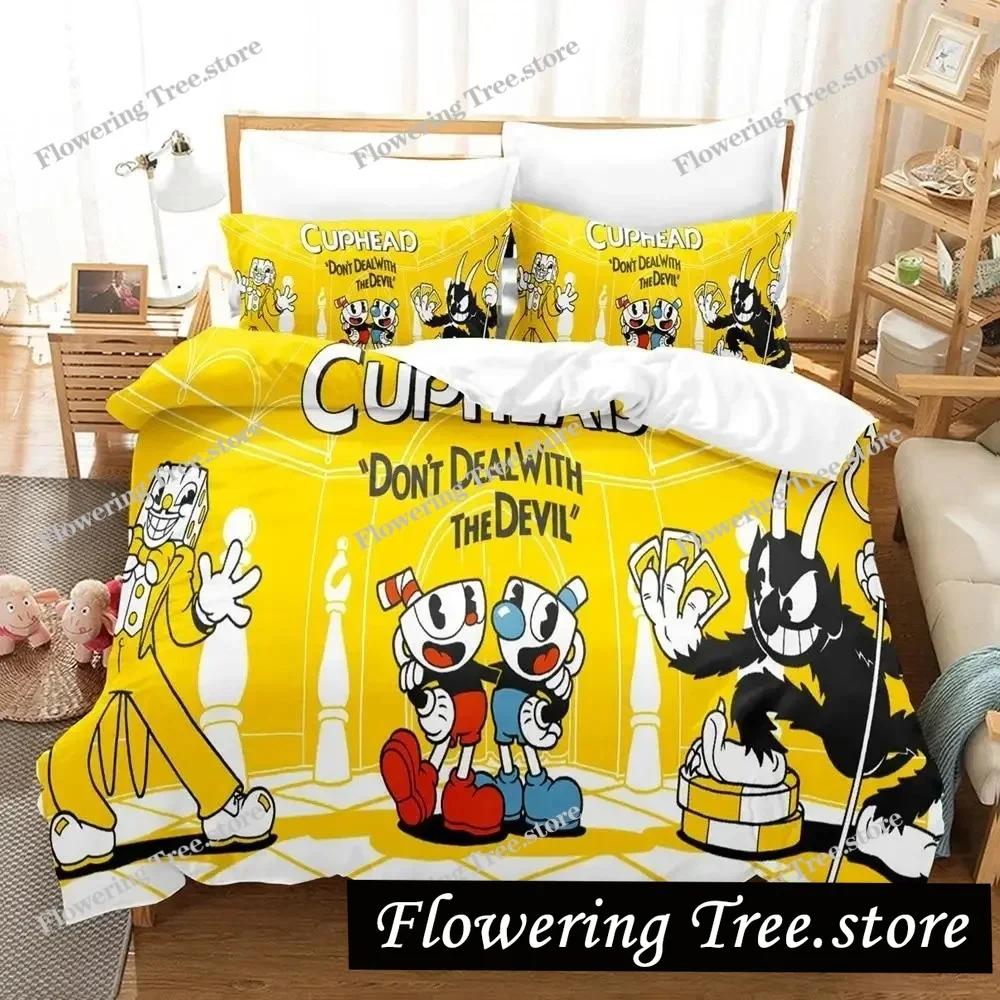 Cartoon Mugman Cuphead Bedding Set Duvet Cover Bed Set Quilt Cover Pillowcase Comforter king Queen Size Boys Adult Bedding Set