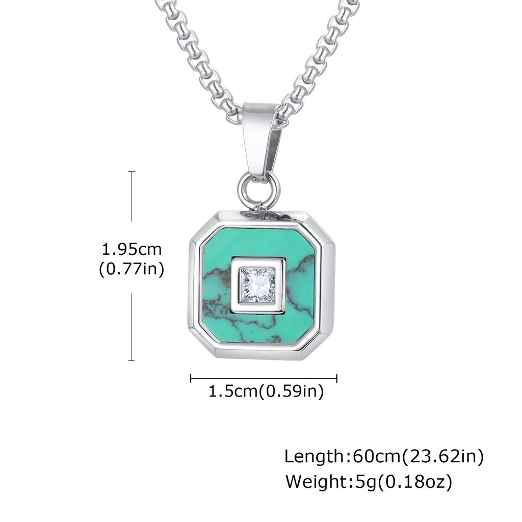 Blue Natural Stone Necklace for Men Boys,Waterproof Turquoise Square Pendant Necklace,Birthday Father Jewelry Gift