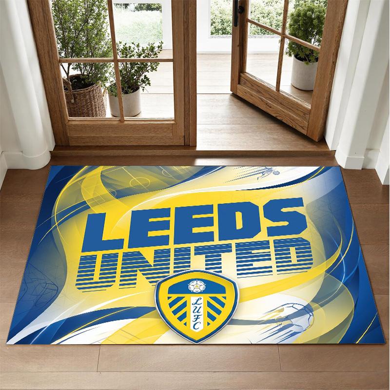 Leeds United Football Design Crystal Velvet Rug Soft Decorative Mat for Bedroom Entrance