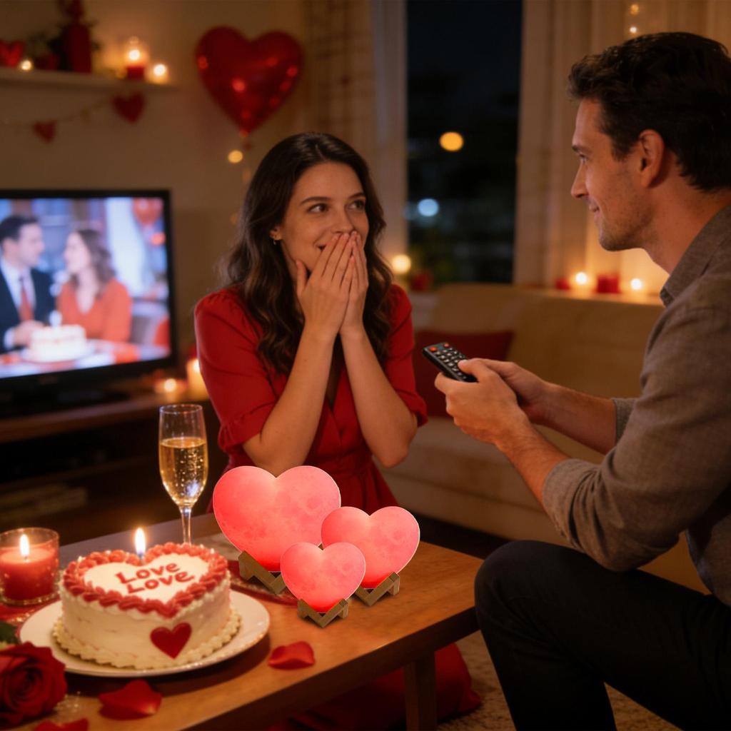 Heart Night Light 16-Color USB Rechargeable LED Nightlight Heart Shaped Light with Stand and Remote Control for Valentine's Day