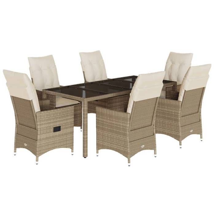 VidaXL Garden Dining Set and Cushions 7 Pcs Beige Poly Rattan, Outdoor Dining Set 3276805