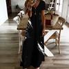 Women Plus Size V Neck Short Sleeve Black Printed Straight Maxi Dress