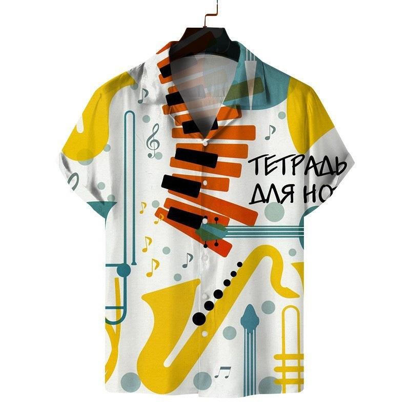 Summer New Large Size Hong Kong Style Men's Flower Shirt 1D Digital Printing Casual Short Sleeve Shirt Men's Clothing
