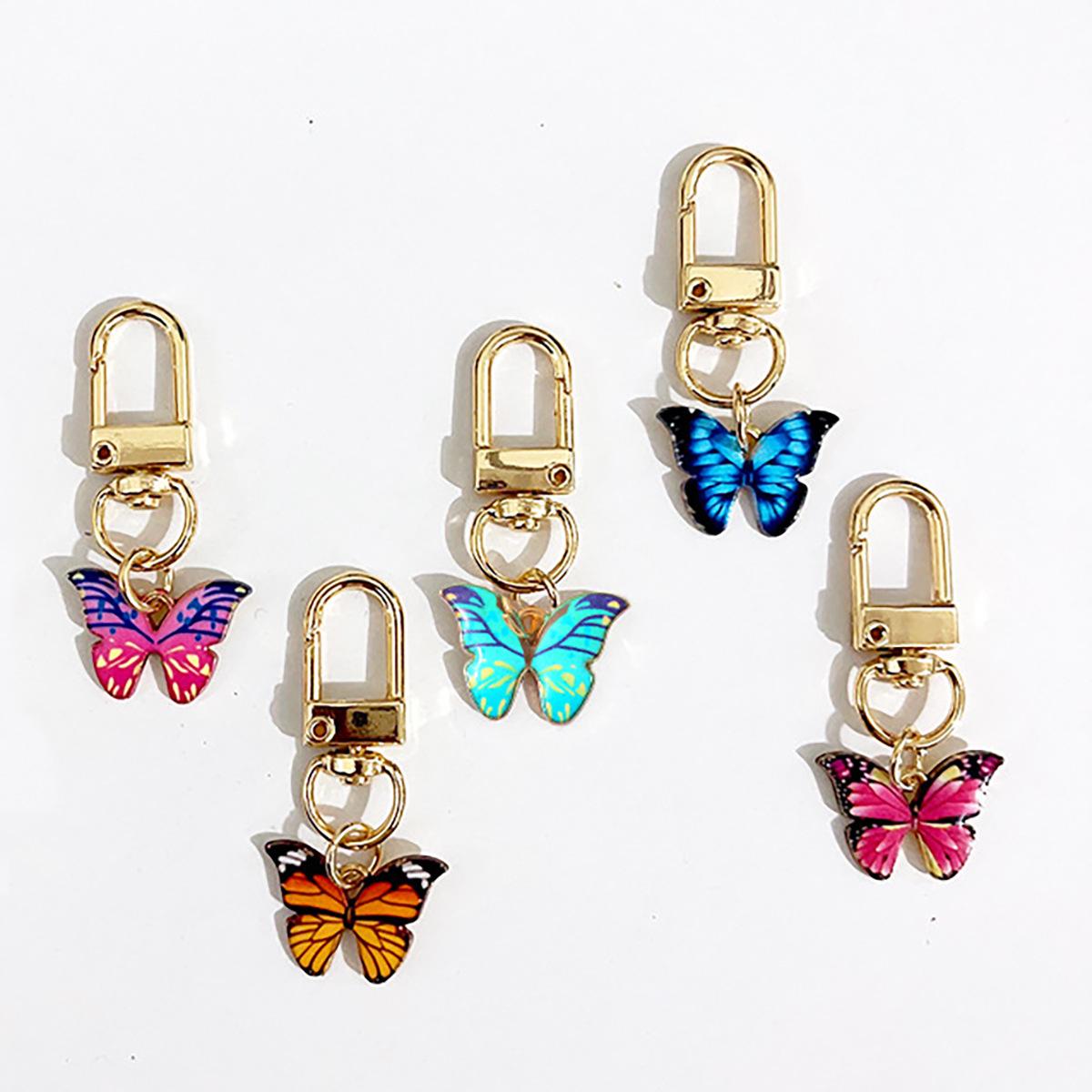 5 Pcs Oil Dripping Colorful Butterfly Pendant Keychain Bag Accessories for Women Couple Family Keychain Pendant 5 pcs