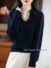 Women's V-Neck Rhinestone Embellished Long Sleeve Polo Collar Sweater